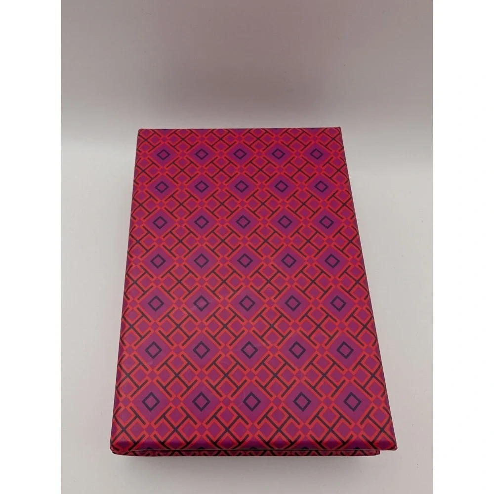 Tory Burch Box And Bag Velvet Gold Logo Accent Charm Purple Jewelry Wallet